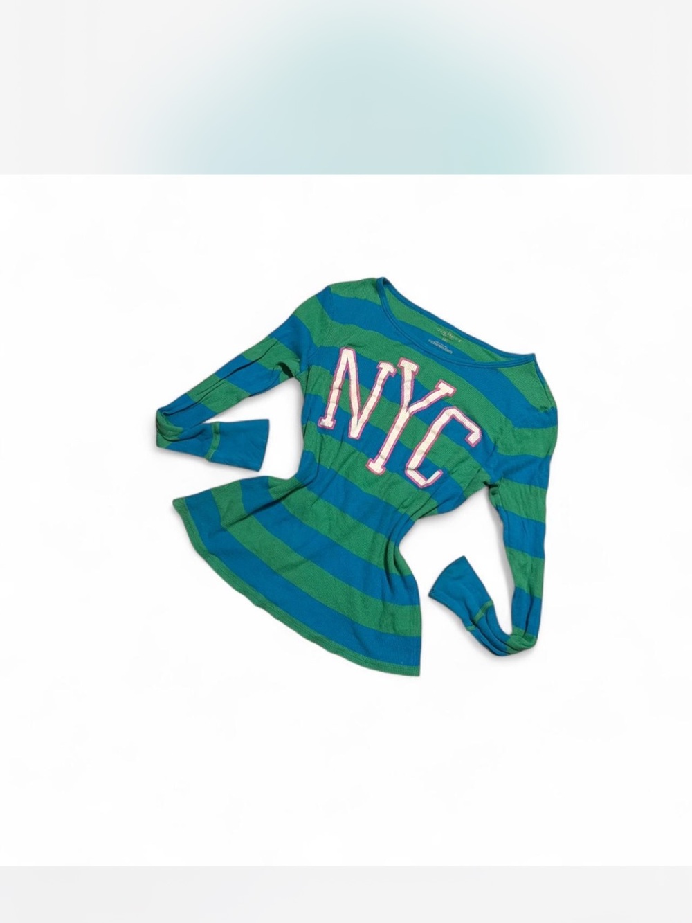 Old Navy Green & Blue Striped Long Sleeve Tee with NYC Applique
